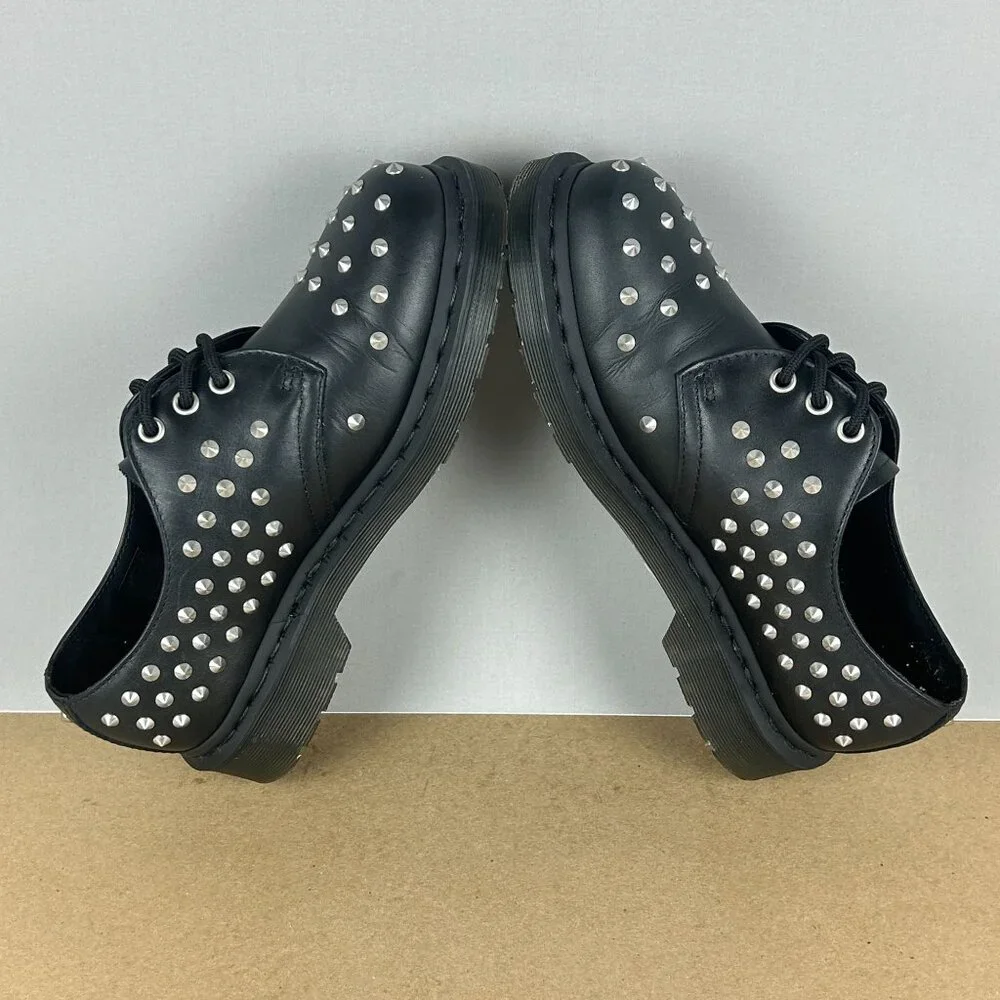 Dr Martens 1461 Stud Leather Oxford Shoes Womens 7 Black Silver Studded Spikes - Picture 6 of 10